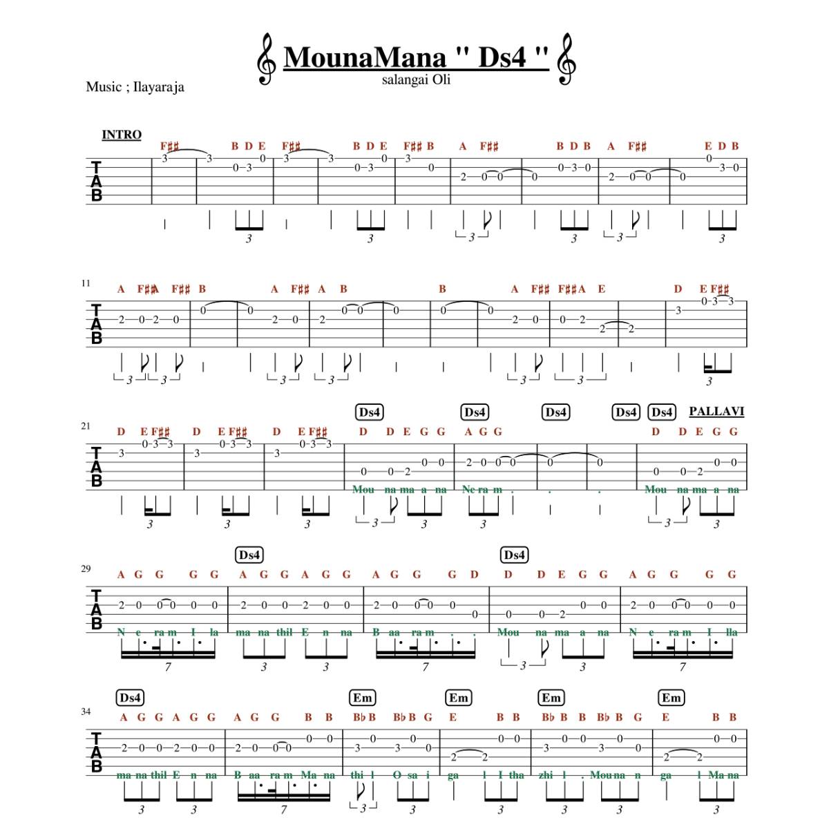 Mounamana Guitar Tab Sheet Music